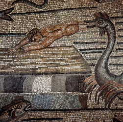 Scene from the life of Jonas represents rejected by fish on a beach (detail)