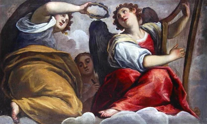 Musical Angels with a Cymbal and a Harp