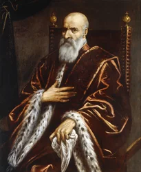 Portrait of a Venetian Senator, seated three-quarter length, wearing a Red Velvet Cloak