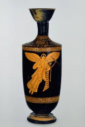 Attic red-figure lekythos decorated with a winged figure of Nike, found at Gela, c.490-80 BC