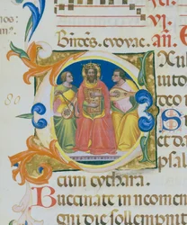 King David playing a psaltery, miniature by Paolo Soldini, (detail)