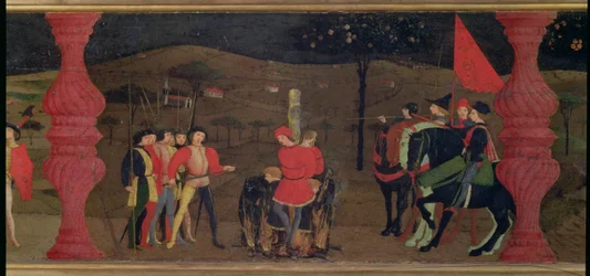 Predella of the Profanation of the Host: The Jewish Pawnbroker and his Family Burned at the Stake for Roasting the Consecrated Host (detail)