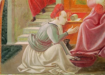 The Birth of the Virgin (detail of a seated maid servant)