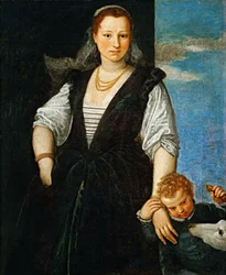 Portrait of a Woman with a Child and a Dog, Isabella Guerrieri Gonzaga Canossa, 1547-1548