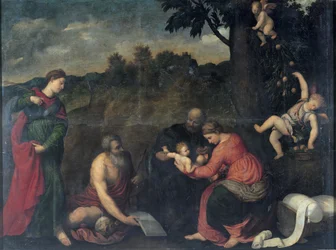The Holy Family with Saints Jerome, Catherine of Alexandria and Angels