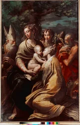 Madonna and Child, Saint Margaret, Saint Michael, Saint Jerome and Saint Petronius (Petrone, Petronius). Painting by Francesco Mazzola, called Il Parmigianino or The Parmesan (1503-1540), 1528-1529. Dimensions: 222 x 147 cm. Bologna, Pinacoteca Nazionale.