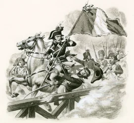 Napoleon leading his army across the bridge at Lodi