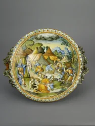 Basin with the Gathering of Manna, probably Urbino, c.1600-20