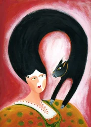 Strega del Tchesal (Chiesale): witch who turns into a cat to spy on men. Illustration by Patrizia La Porta.