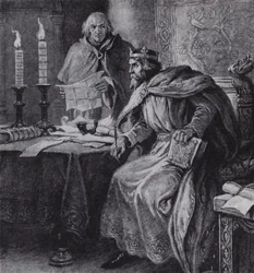 Alfred the Great, King of Wessex, and His Candle Clocks (litho)