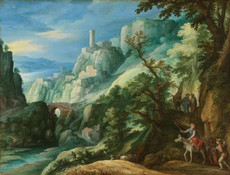 Italian Mountain Landscape with the Road to Emmaus