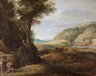 Landscape with St Hubert and the Stag, late 16th or early 17th century