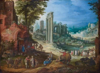 View of the Forum Romanum with the Columns of the Castor and Pollux Temples and the Hadrian Basilica