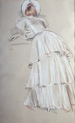 Woman Standing Leaning from Behind