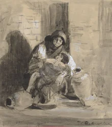 Seated Jewish Woman from Gaza, with Her Child and Two Large Jugs