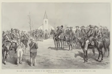 The Crisis in the Transvaal, Inspection by the Commandant of the Assembled Commando of Boers in the Market-Place of a Dorp
