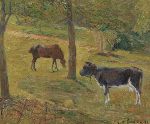Cow and Horse in a Meadow