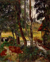 Landscape in Brittany - Cows at a Watering Bowl