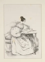 AT HOME. (September 1835) Dress in Scottish batiste,...