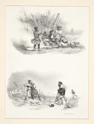 Two Subjects: Five Hunters; A Man and a Woman