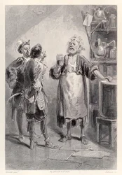 Gulliver enters a room in the grand Academy of Lagado filled with a repulsive odour, from French Edition of Gulliver