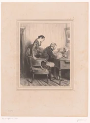 Man Writing a Note for His Wife Women from Notre-Dame-de-Lorette in Paris (series title)