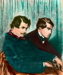 Portrait of Edmond Goncourt (1822-1896) and Jules Goncourt (1830-1870) brothers writers. Drawing by Paul Gavarni (1804-1866)