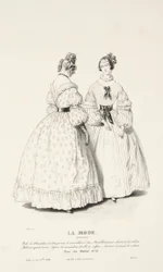 Muslin dress with brocaded pattern, trimmed with a volant à tête, ...