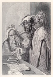 The Scientists of Lordbruldrud Examine Gulliver, from French Edition of Gulliver
