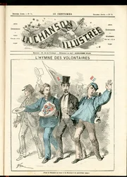 La Chanson illustree (magazine), number 74, Satirical in Colors, circa 1870: The Anthem of the Volunteers - War 1870-1871, Patriotism - Illustration by Hadol