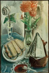 Still Life with Coffee Pot, Flowers, and Pastries