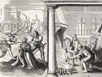 16th Century Propaganda Illustrating Violence of the French Huguenots Against the Catholics