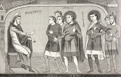 Saints Savin and Cyprian Confessing to Proconsul Galerius Maximus (After 11th Century Fresco)