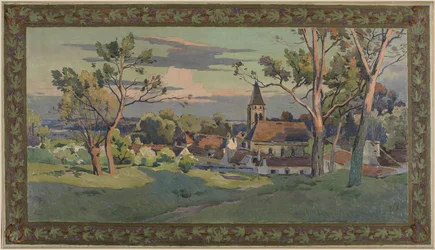 Sketch for the Thiais town hall: village with a church