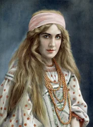 Opera singer Marguerite Carre as Snegourotchka in Snegourotchka, Paris