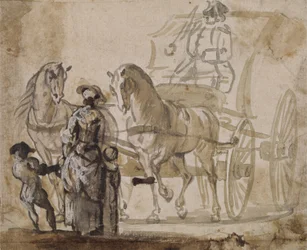 A Carriage and Pair, with Coachman