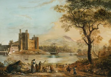 Caernarvon Castle with a Harper in the Foreground