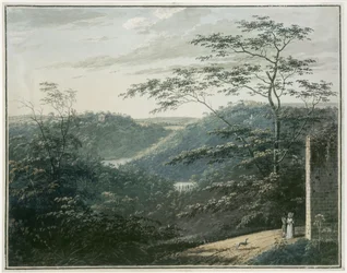 Landscape with Waterfall and Temple