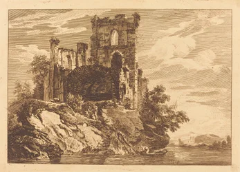 Ruins by a River with a Man in a Boat