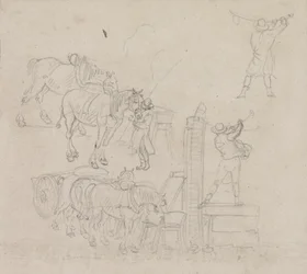 Studies of a carter pumping water for his horses