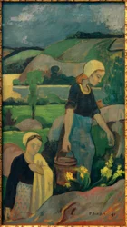 Young Washerwomen Coming Up from the River
