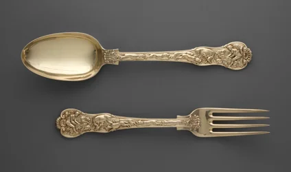Dessert Fork with Hunt Scenes and Dessert Spoon with Hunt Scenes, c.1822