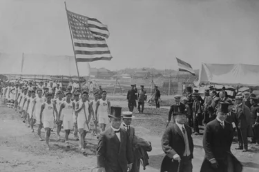 American & Filipino Athletes March Behind Japanese Dignitaries, at the Far Eastern Championship Games
