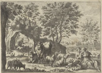 Shepherd and Shepherdess with a Flock