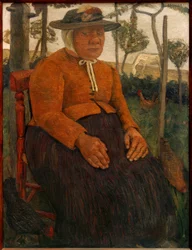 Old Poor Woman Sitting in the Garden