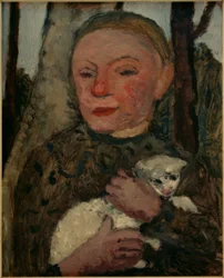Girl with Lamb (Bust Portrait of a Girl Holding a Lamb)
