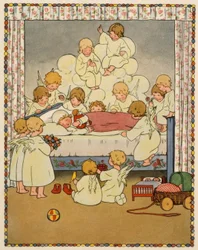 In the evening, when I go to sleep, fourteen angels stand by me