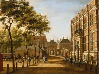 The Hague: the Mauritspoort and the Binnenhof Seen Across the Plein
