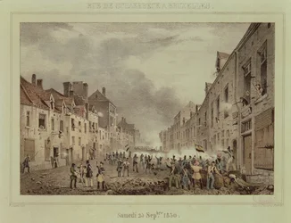 Fighting in the Rue Schaerbeck, Brussels, Sunday 25th September 1830, Engraved by Dewasme-Pletinckx