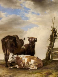 Two Cows and a Young Bull Beside a Fence in a Meadow, 1647